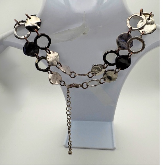 Modern Mixed-Metal Abstract Link Necklace – 40” Adjustable Long Chain - Picture 2 of 5